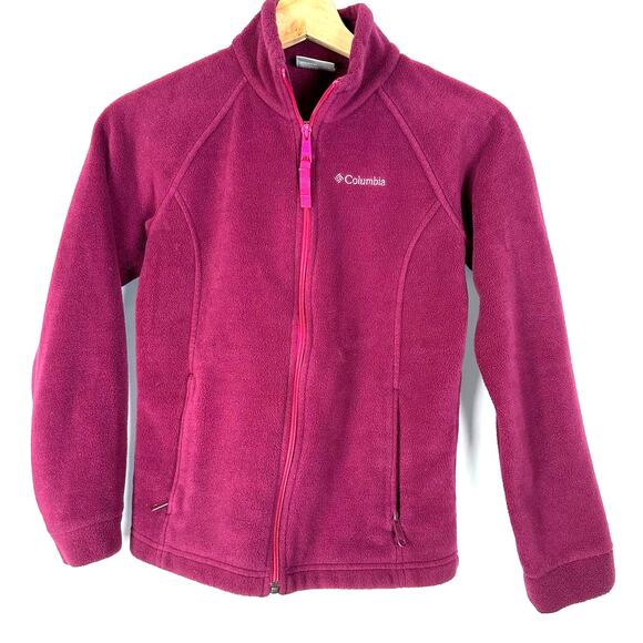 Columbia Girls Full Zip Up Benton Fleece Pink Jacket Size M Thermal Cozy Warm - Picture 1 of 9